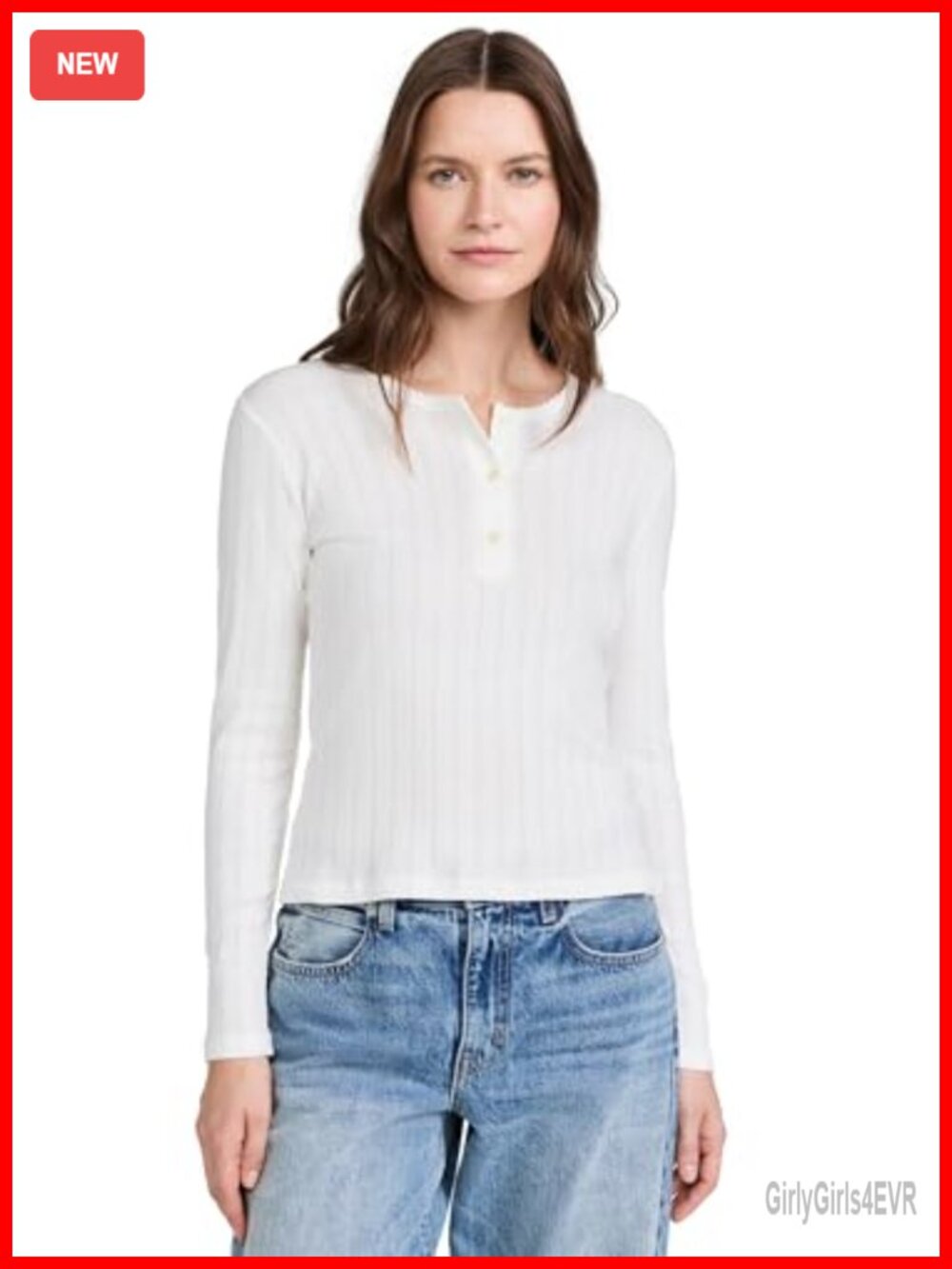 Pointelle Knit Long Sleeve Henley Top Lightweight Made in USA